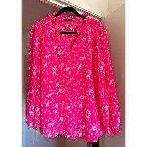 Dokotoo Blouse Pink White Polka Dots Women's Size XL Silky Ruffle Collar